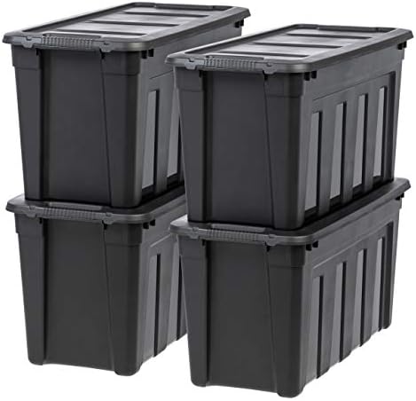 IRIS USA 4-Pack 31 Gal Heavy Duty Storage Totes with Lids, Black by IRISUSA