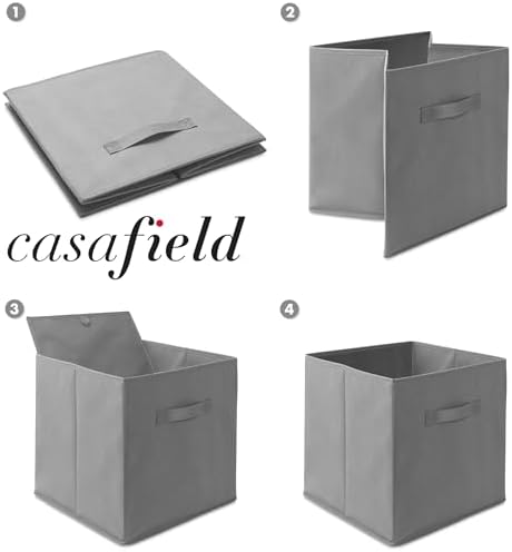 Casafield Set of 12 Collapsible Fabric Cube Storage Bins, Gray - 13" Foldable Cloth Baskets for Shelves, Cubby Organizers & More - Image 6