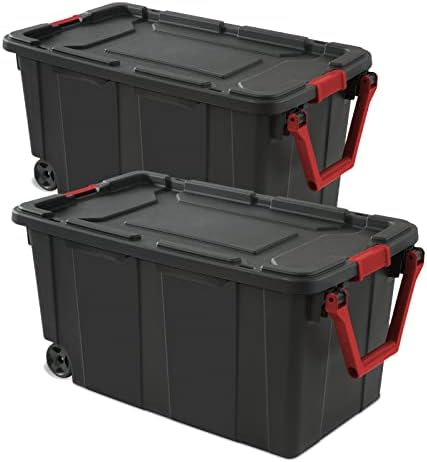 Storage Bins 40 Gallon Heavy-Duty Plastic Storage Bins, 2 Pack Container Totes with Durable Lid and Secure Latching Buckles, Stackable, Tough Storage Containers for Garage and Metal Rack Organizing by K%26J+CHIPMUNK