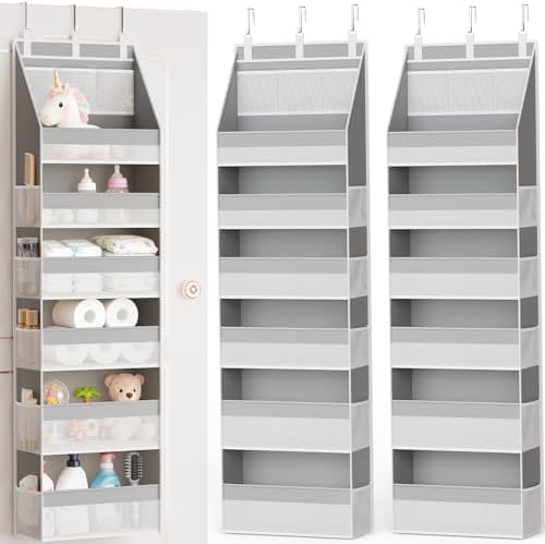 Criusia 2 Pack Over The Door Organizer, Heavy-Duty 6-Shelf Hanging Storage with 13 Mesh Pockets, 55lbs Capacity Behind The Door Storage for Nursery, Bathroom, Bedroom, and Dorm, Grey by Criusia