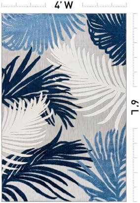 Rugshop Lucca Indoor/Outdoor Contemporary Floral Deck Area Rug Navy 4' x 6' - Image 2