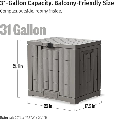 EAST OAK Outdoor Storage Box, 31 Gallon 2 Pack Deck Box Indoor and Outdoor Use, Waterproof Resin Storage Bin for Package Delivery, Patio Cushions, Gardening Tools, Lockable, UV Resistant, Grey - Image 3
