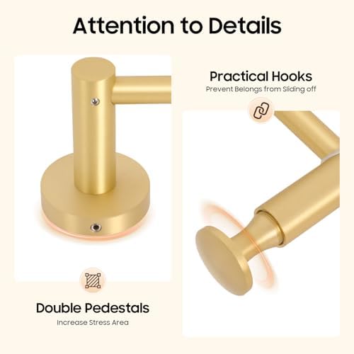 Vertical Coat Rack Wall Mounted, 6 Hooks Wall Mount Coat Hooks Coat Rack for Entryway Bedroom Coats Scarfs Bag Hat Umbrella Space Saving (Gold) (Gold) - Image 3