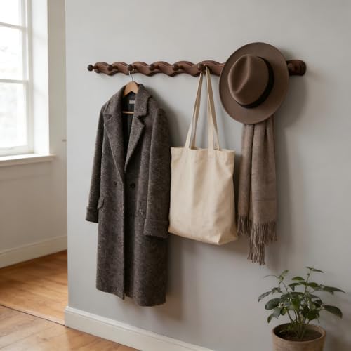 Wood Coat Rack Wall Mount -8 Pack Walnut Coat Hooks for Hanging Clothes,Keys, Robes,Purse,Towels,Bags,Backpack, Modern Decorative Wall hooks Heavy Duty Hanger Organizer for Bathroom,Entryway & Bedroom - Image 2