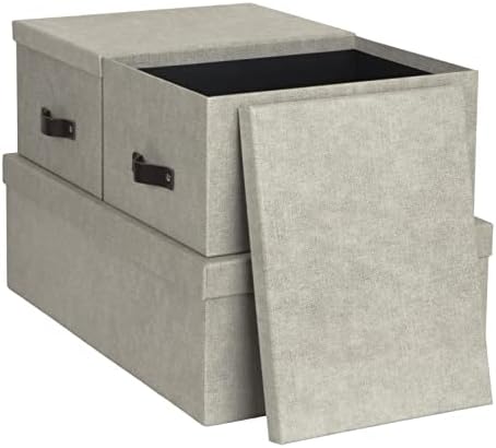 Bigso Box of Sweden Set of 3 Storage Boxes with Lids - Organiser Box For Clothes, Office Equipment and More - Wardrobe Storage Boxes with Labels for Bedding or Seasonal Clothing - Beige - Image 3
