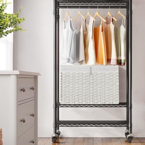 180L Wicker Storage Basket with Lid, Handwoven Rattan Large Shelf Basket with Removable Liner, 47.6 Gallon Wicker Basket for Blanket, Storage Trunk with Handle for Closet, Bedroom, Livingroom, White - Image 3