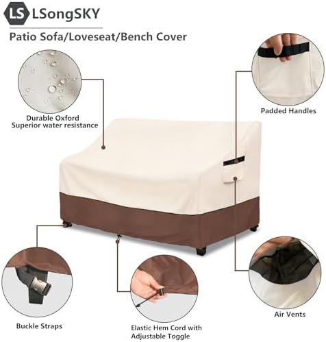 Patio 3-Seater Sofa Cover,Outdoor Couch Cover Fits up to 79W x 37D x 35H Inches,100% Waterproof Heavy Duty Patio Furniture Covers,Beige&Brown - Image 4