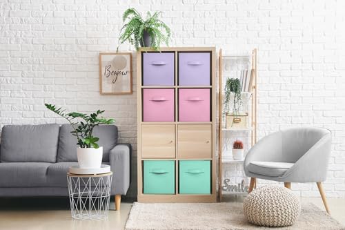 Sorbus 6-Pack Fabric Storage Cubes (13 Inch, Pastel Pink Purple Teal) - Image 6