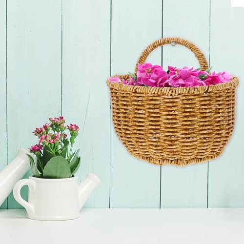 Cabilock Hanging Basket Hand Woven Imitation Rattan Wall Basket Storage for Kitchen Sundries Fruit Vegetable Bread Home Dorm Balcony Decor 7.08 X 5.90 X 5.11 in - Image 6