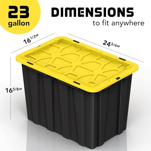 Our Modern Space 4 PACK of X-Large 23 Gallon Plastic Storage Bin Tote Organizing Container with Secure Latching Lids, Stackable, Extra Strength with Built in Handle - Black & Yellow - Image 2