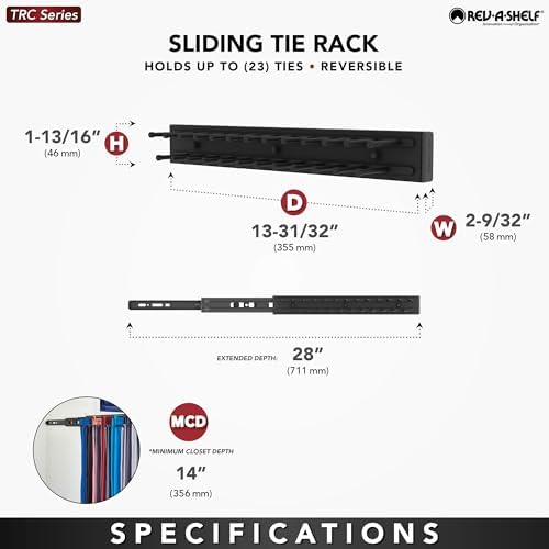 Rev-A-Shelf TRC-14CR 14-Inch Side Mount Extending Closet Tie and Belt Hanger Organization Storage Rack Holder for Up to 25 Ties, Chrome (2 Pack) - Image 2