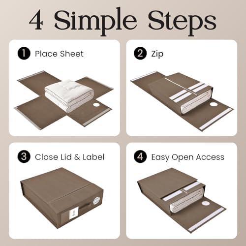 TOSORO 6 Pack Bed Sheet Organizer and Storage, Foldable Storage Bed Sheet Organizer for Linen Closet with Viewing Window & Label for Bedding Sheets & Blankets (Queen & King Size) Taupe - Image 2