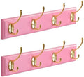 Wall Mount Bamboo Coat Rack, 17 Inch, 4 Double Hooks,2 Pack, Pink and Gold by JYLHOME