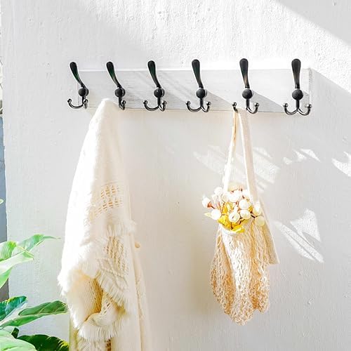 Dseap Coat Rack Wall Mounted - 24" Long 6 Tri Hooks, Heavy Duty Wooden Wall Coat Hanger Coat Hook for Clothes Hat Jacket Clothing, White and Black, Pack of 2 - Image 7