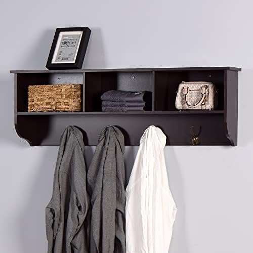 Elegant Espresso Wooden Wall-Mounted Coat Rack with Shelf - Entryway Organizer with 4 Dual Hooks - Modern Storage Display for Home Decor, Plants, Photos - MDF Construction - 39"x8"x14" - Image 6