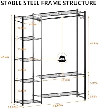 HOMIDEC Wardrobe Closet,Portable Clothes Rack with 4 Tiers Shelves - Image 3