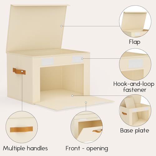 Homsorout Large Storage Bins with Lids - Front Opening Fabric Storage Bins, Flap Closet Organizer with Handles, Collapsible Boxes with Lid, Decorative Basket for Home, Dorm, 4 Pack, Beige - Image 7