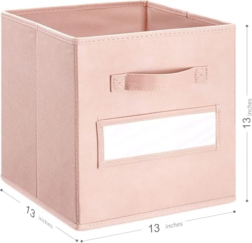 13x13x13 storage cube bins(Set of 10) Fabric storage cubes with 10 Labels Window Cards & a Pen, storage cubes 13x13, Collapsible 13 inch cube storage bins, Cubby Organizer Boxes, Pink - Image 3