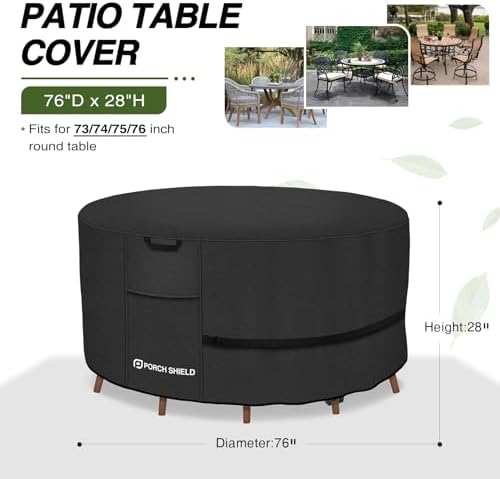 Porch Shield Waterproof 600D Round Patio Table Cover 76 inch, Black - Image 2