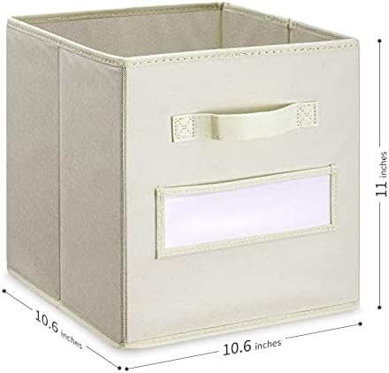 11 Inch Storage Cube,Storage bin (Set of 10) Foldable Fabric Cube Storage Bins with 10 Labels Window Cards & a Pen,Baskets Containers for Shelves,Closet Organizers Box,cube storage,Beige - Image 3