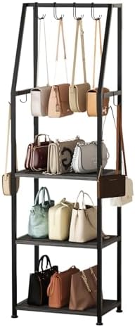 Tall Narrow Purse Organizer Stand with Purse Hanger, High-Capacity Floor-Standing Handbag Rack for Small Spaces | Space-Saving Fashion Bags & Purse Display Organizer﻿(Dark Grey) by Unknown