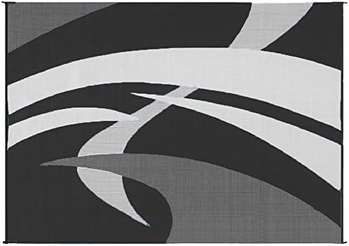 Stylish Camping Outdoor Patio / RV Camping Mat - Swirl (Black/White, 9-Feet x 12-Feet) - Image 4