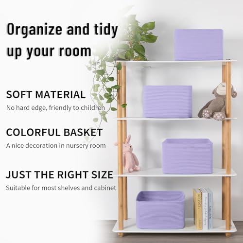 4 Pack Storage Baskets for Organizing Toys, Towels, and Clothes, Woven Basket for Shelves, Sturdy Nursery Cube Bins for Storage, 13''L x9''W x7.8''H, Purple - Image 5