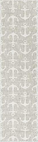 Unique Loom Outdoor Coastal Collection Area Rug - Ahoy (2' x 8' Runner, Gray/ Ivory) - Image 3