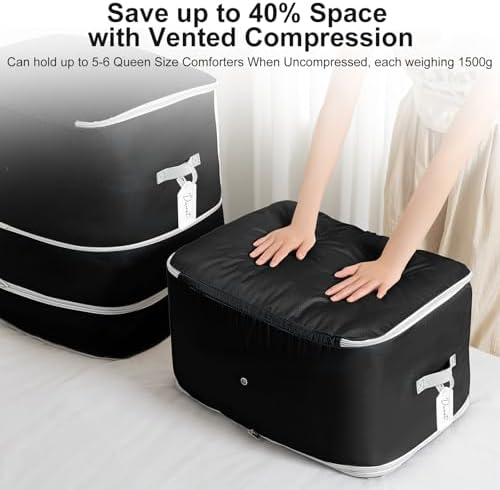 Comforter Storage Bag -130L Large Capacity Blanket Storage Bags 3-Layer Ultra Space Saving Self Compression Organizer, Washable Compression Bags for Storage Comforter Blanket, 4-Pack, Black - Image 4