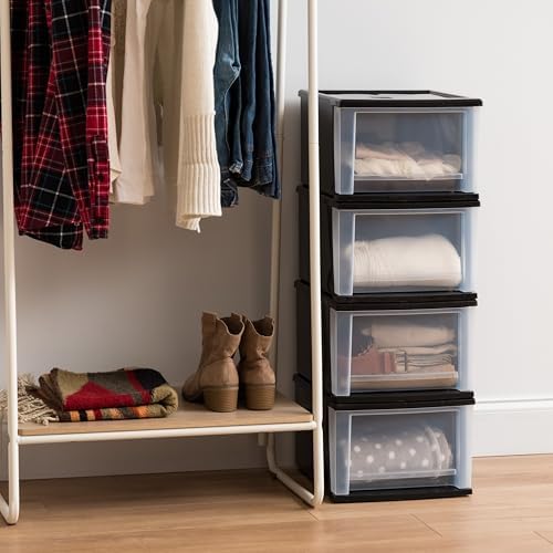 IRIS USA 4-Pack, 17 Qt. Medium Stacking Drawer Storage Organizer, Black - Image 2