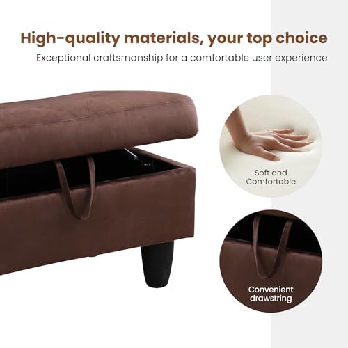 28.5'' Ottoman with Storage, Flannel Ottoman Foot Rest for Living Room Upholstered Footstool, Perfect Storage Ottoman Bench Bag Floor Chair for Bedroom or Entryway, Chocolate - Image 7