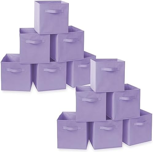 Casafield Set of 12 Collapsible Fabric Cube Storage Bins, Lavender - 11" Foldable Cloth Baskets for Shelves, Cubby Organizers & More by Casafield