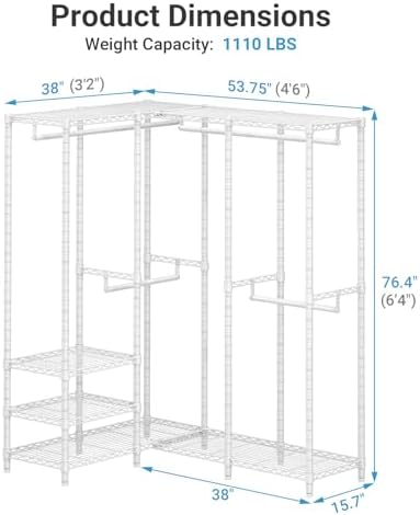 VIPEK L40 Corner Clothes Rack, Heavy Duty L-Shaped Freestanding Closet, Metal Clothing Rack, Corner Wardrobe for Hanging Clothes, 53.75" L x 38" W x 76.4" H, Load Capacity 1110 LB, White - Image 4