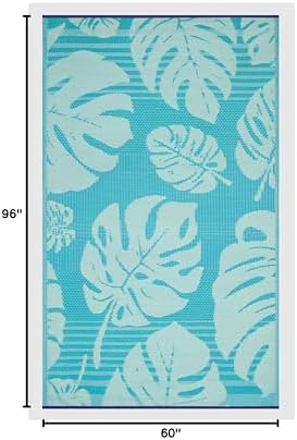 FH Home Outdoor Rug - Waterproof, Fade Resistant, Reversible - Premium Recycled Plastic - Tropical, Botanical - Patio, Deck, Porch, Balcony - Hana Leaves - Blue Crease Free - 5 x 8 ft - Image 2