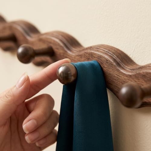 Wood Coat Rack Wall Mount -8 Pack Walnut Coat Hooks for Hanging Clothes,Keys, Robes,Purse,Towels,Bags,Backpack, Modern Decorative Wall hooks Heavy Duty Hanger Organizer for Bathroom,Entryway & Bedroom - Image 3
