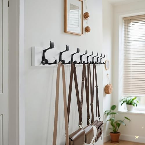 WEBI Coat Rack Wall Mount,43" Solid Wood Coat Hooks Wall Mounted Coat Hanger,16" Hole to Hole,Heavy Duty Hook Rack Rail,8 Triple Hooks for Hanging Coats,Jacket,Clothes,Hat,Backpack,White - Image 5