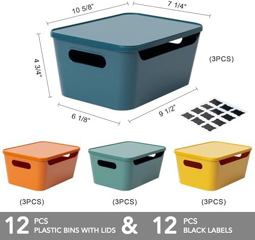 Tiawudi 12 Pack 4.5L Storage Bins with Lids, Plastic Storage Baskets for Home Classroom Organization, Multi-Use Organizer Bins for Cabinet, Pantry, Drawer, Countertop or Shelves, Colorful Containers - Image 2