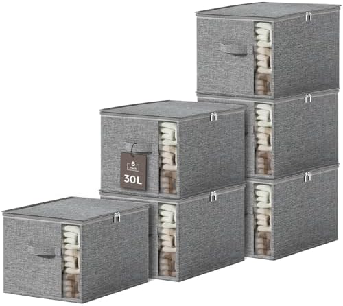Clothes Storage Bins with Sturdy Frames, Foldable Fabric Clothing Organizer Box for Moving, Sweater Storage Cube with Lids and Zipper, Linen Closet Storage Bags for Blankets, Clothes, Sheet by KitHero