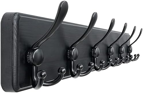 Dseap Coat Rack Wall Mounted - 24" Long 6 Tri Hooks, Heavy Duty Wooden Wall Coat Hanger Coat Hook for Clothes Hat Jacket Clothing, Black by Dseap