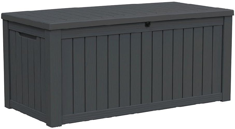 LAUSAINT HOME 150 Gallon Resin Deck Box, Package Delivery Box with Lockable Lid, Waterproof Outdoor Storage Box For Garden Tools, Patio Cushions(150 Gallon,Black) by LAUSAINTHOME