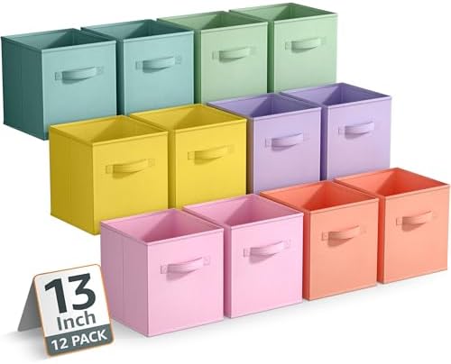 Sorbus Fabric Storage Cubes, 12 Pack (13 Inch, Pastel Multi-Color) by Sorbus