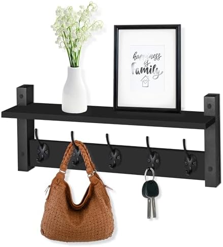 Sorbus Coat Rack Wall Mount with Shelf (Black, 24 Inch) by Sorbus