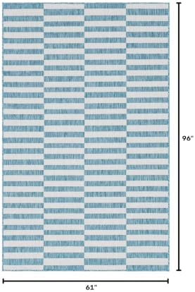 Unique Loom Outdoor Striped Collection Area Rug - Striped (5' 1" x 8' Rectangle, Light Aqua/Ivory) - Image 2