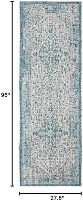 SAFAVIEH Washable Rug Outdoor Courtyard Collection - 2'3" x 8' Runner, Teal & Cream, Non-Shedding & Easy Cleaning, Ideal for Patio, Entryway, Mudroom, Hallway, Kitchen (CY8720-372) - Image 2
