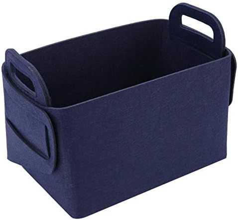 Storage Basket Felt Storage Bin Collapsible& Convenient Box Organizer with Carry Handles for Office Bedroom Closet Babies Nursery Toys Laundry (Navy Blue, 17.9inch（L）×12.2inch（W）×11.6inch（H）) by Unknown