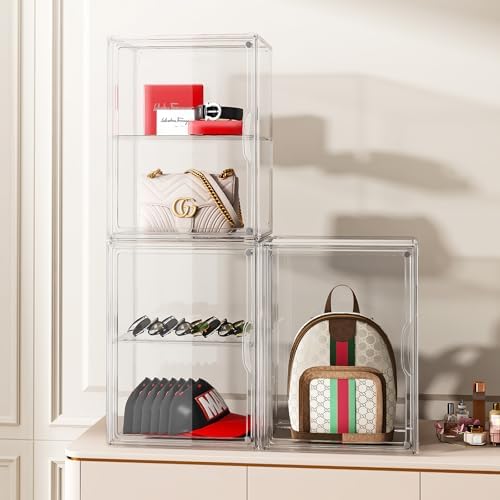 Purse Storage Organizer for Closet 3 Packs Clear Handbag Storage Organizer Acrylic Display Case with Adjustable Divider for Collectibles, Stackable Bag Organizer for Wallet, Figure, XXX-Large - Image 5