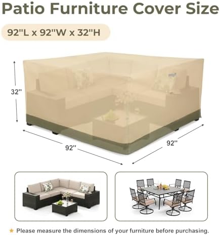 BPS Patio Furniture Cover for Outdoor Table and Chairs, 600D Waterproof and Anti-UV Patio Sectional Set Cover for Outside General Purpose Furniture, 92''L x 92''W x 32''H - Image 3