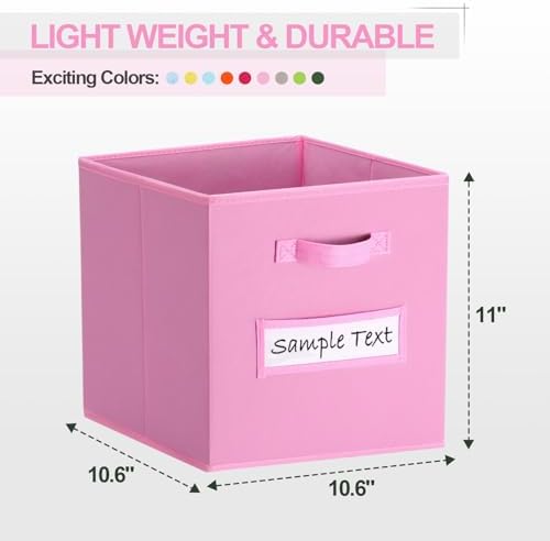 11x11 storage cube bins (Set of 10) Foldable Fabric storage cubes with 10 Labels Window Cards & a Pen,11 inch cube storage bin,Closet Organizers for Shelves,Cubby Organizer Boxes,Light Pink - Image 2
