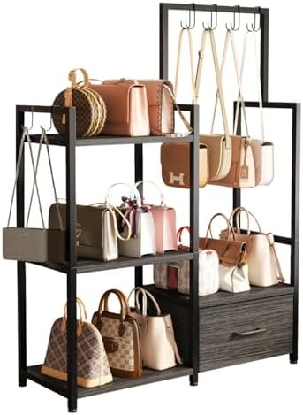 3-Tier Wooden Purse Display with Large Drawer & 6 Hooks by Unknown