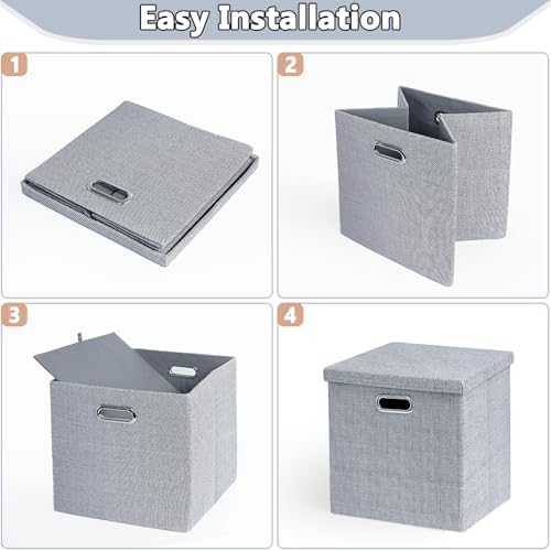 Storage Bins with Lids,13 x 13 Inch Foldable Fabric Cube Baskets Boxes Organizer for Closet, Shelves, and Home. (Gray, (13x13) 4 pack) - Image 5